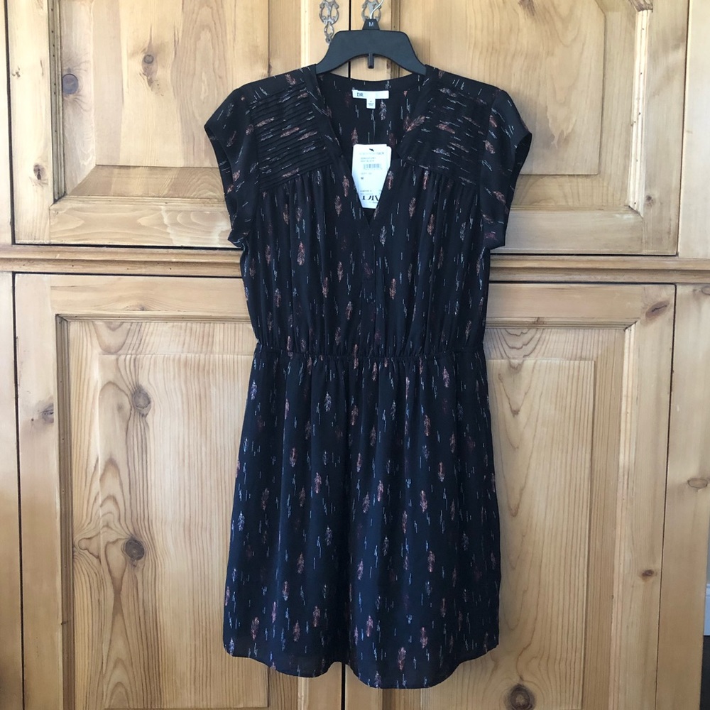 DR2 Black Midi Dress with Rust and Blue Motif